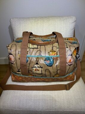Vintage Retired Fossil Key-Per Birdcage Coated Canvas Weekender Duffel Bag